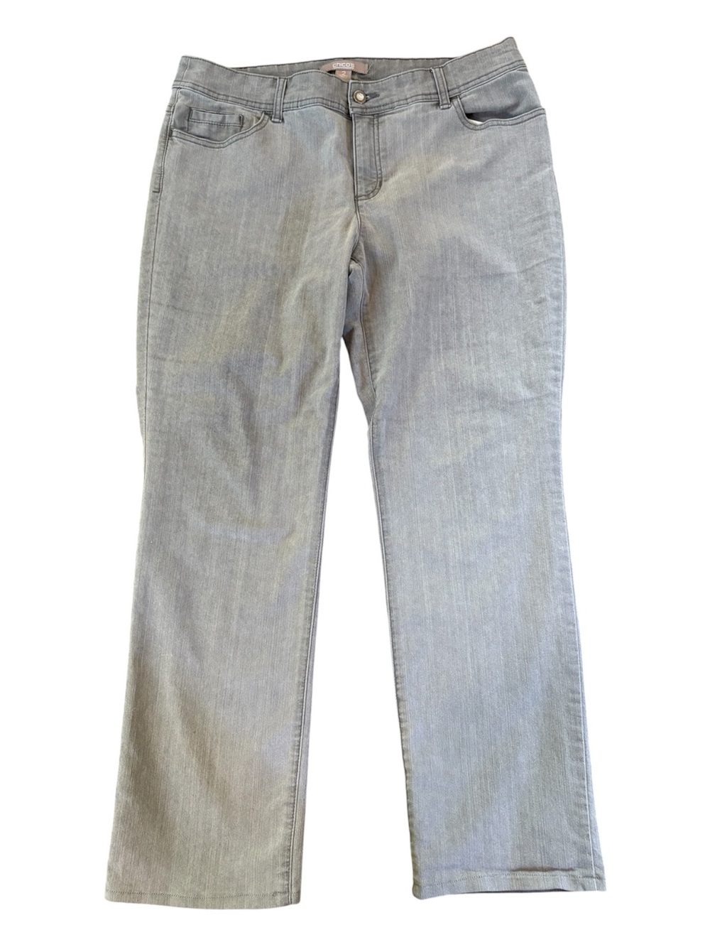 Chico’s Light Gray Straight Leg Jeans.  Size 12